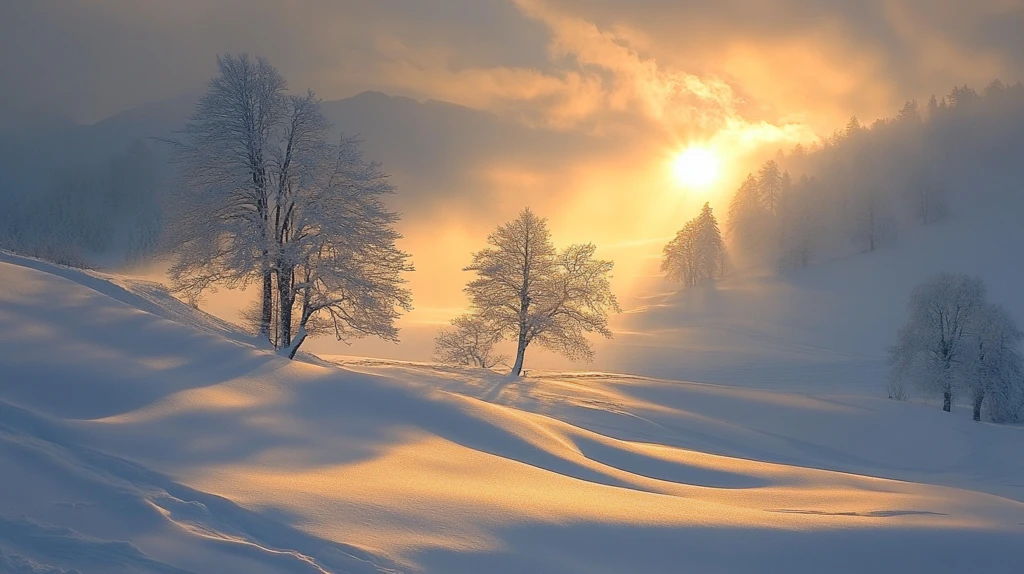 冬天森林夕阳雪景