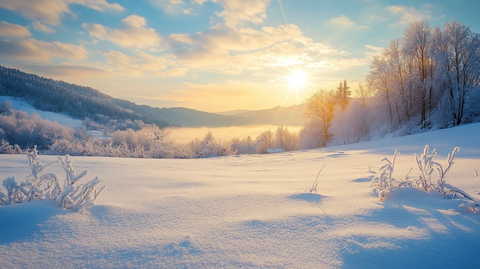 冬季雪景日出阳光