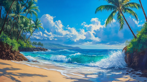 夏威夷海滩油画