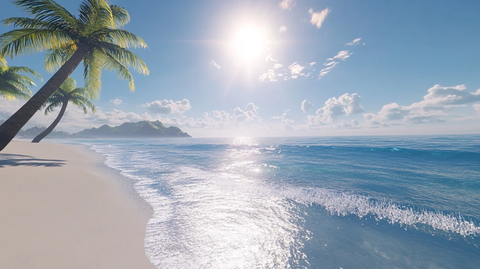 阳光海浪晨树蓝