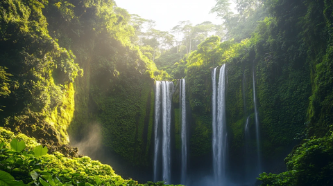 水帘瀑布绿色森林