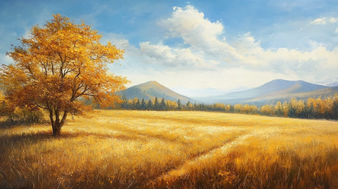 唯美秋天风景油画