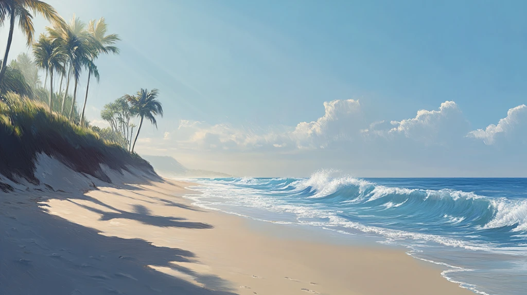 唯美海岸风景插画