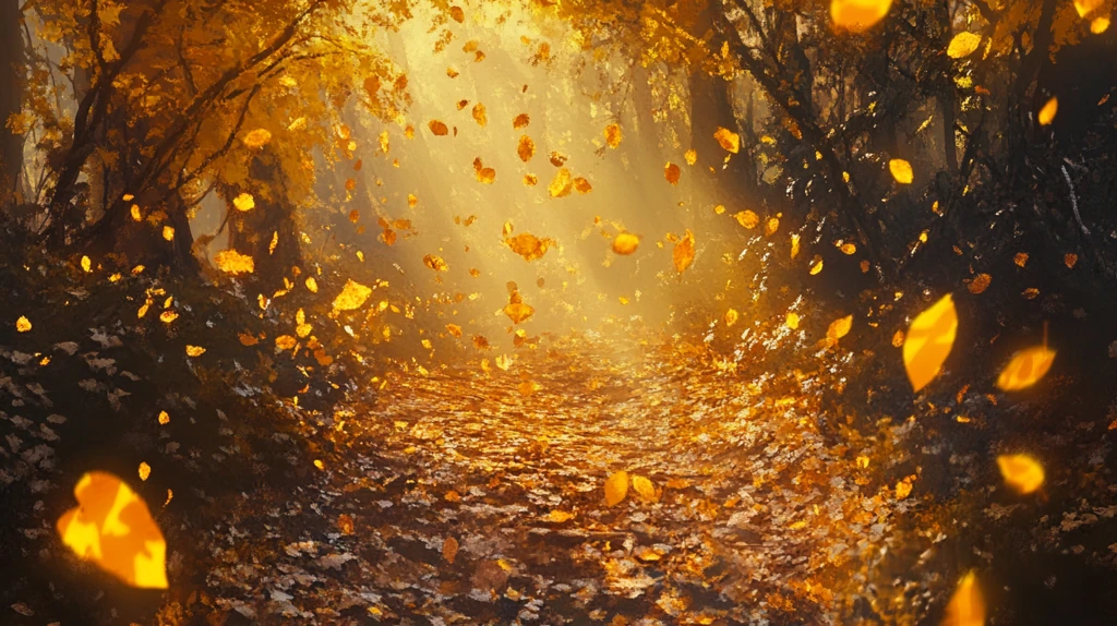 金色树叶小路落叶行人