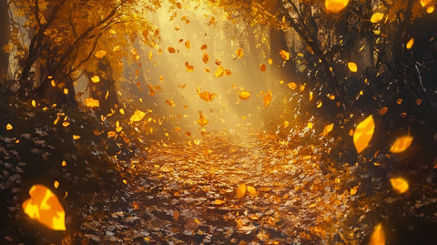 金色树叶小路落叶行人