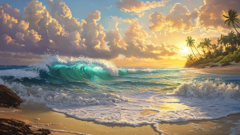 唯美海岸风景插画