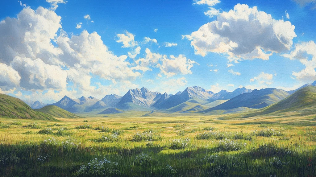 蓝天白云山脉草地背景