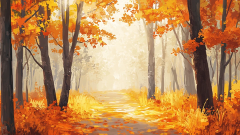 秋天森林画唯美秋色