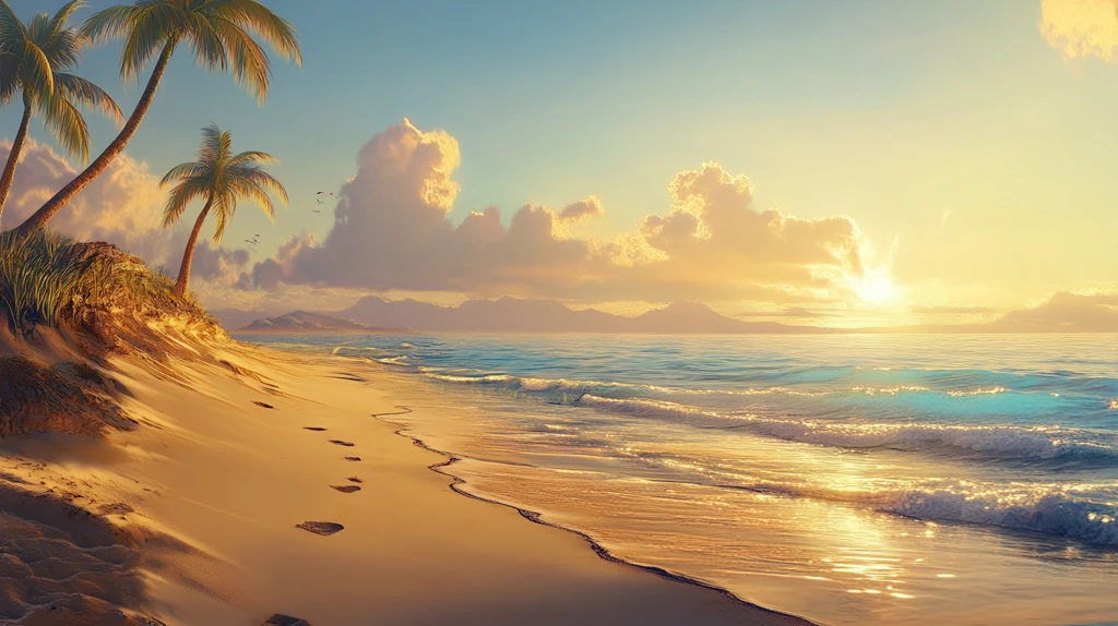 唯美海岸风景插画