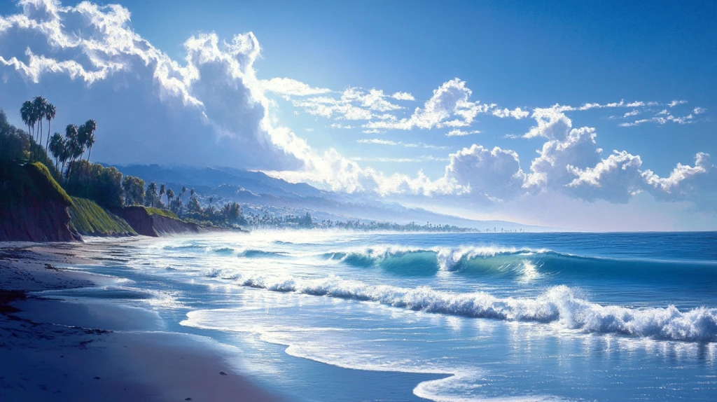 唯美海岸风景插画