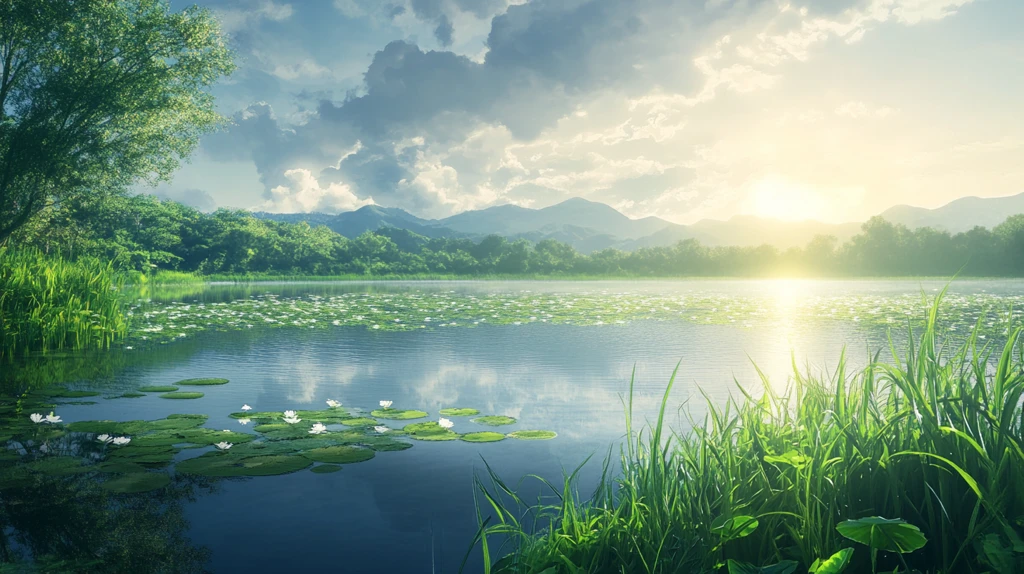 池塘日出全景图