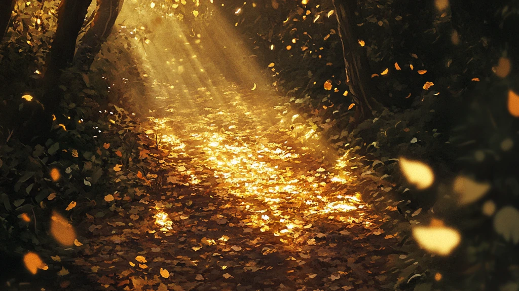 金色树叶小路落叶行人