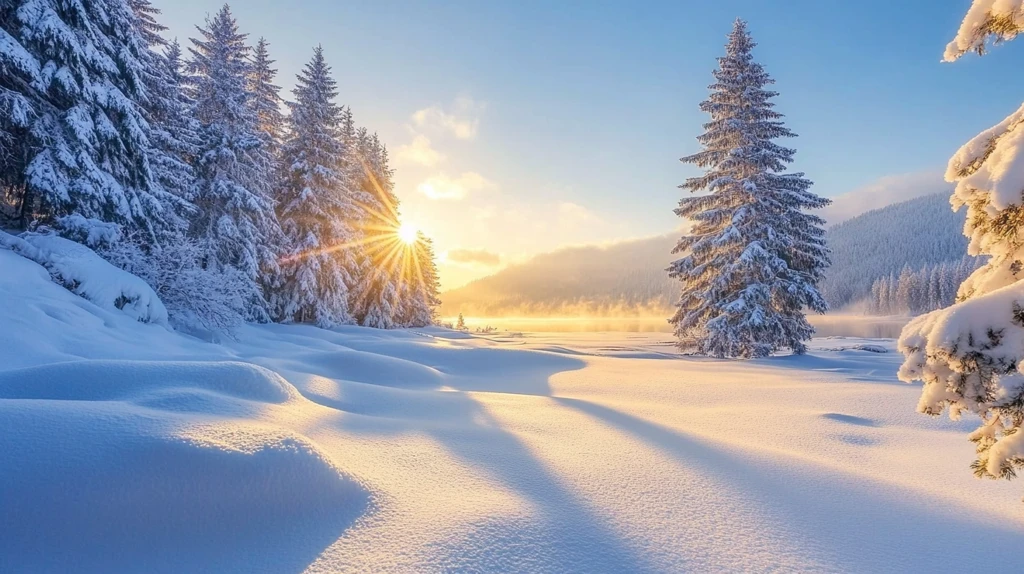 冬天森林夕阳雪景