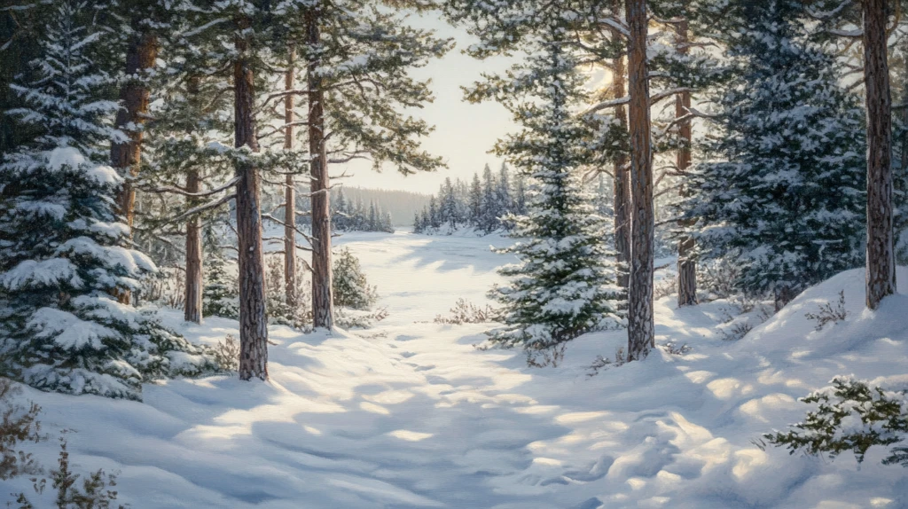 冬天森林夕阳雪景