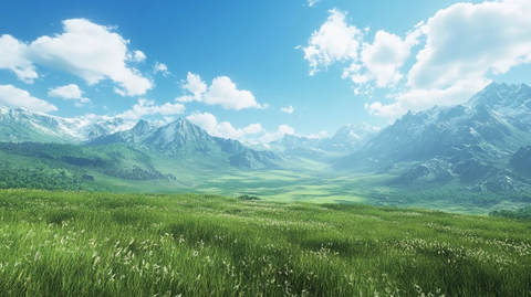 蓝天白云山脉草地背景