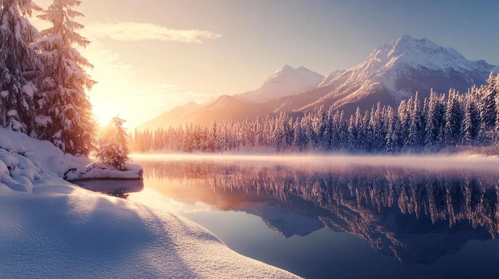 唯美冬日湖景清晨