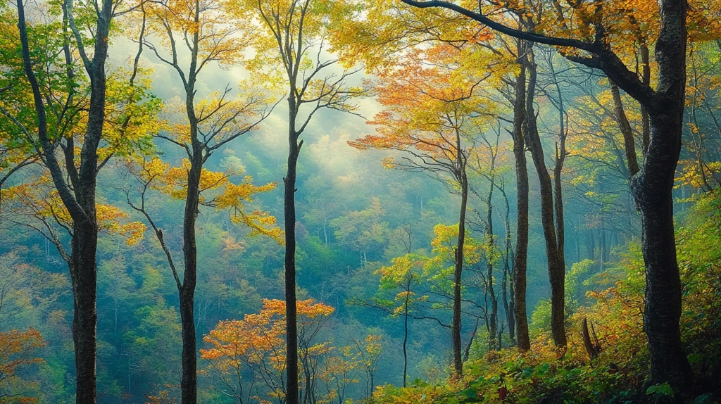 云雾森林深山秋色