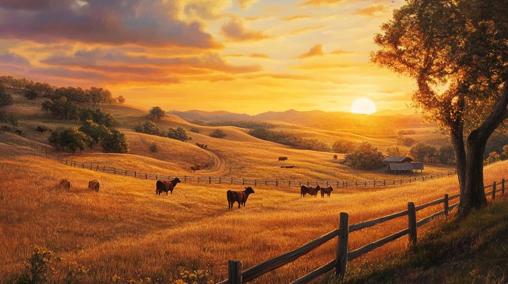 乡村牧场黄昏时