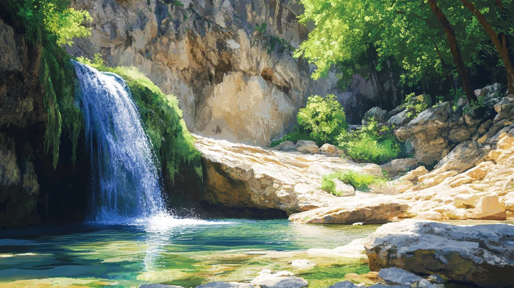 山水风景油画瀑布