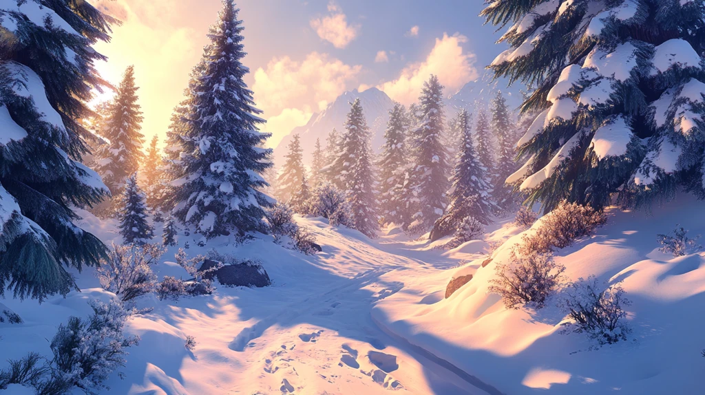 冬天森林夕阳雪景