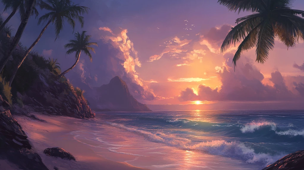 唯美海岸风景插画