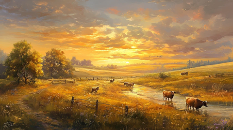 唯美田园风光油画