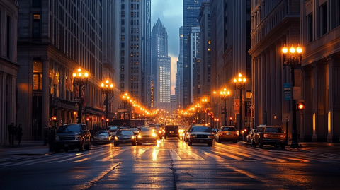 城市黄昏街道夜景