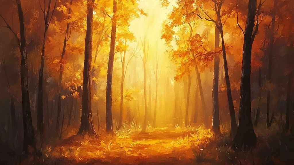 秋天森林画唯美秋色