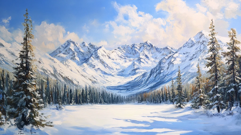 雪山飞雪油画