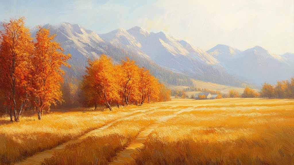 唯美秋天风景油画