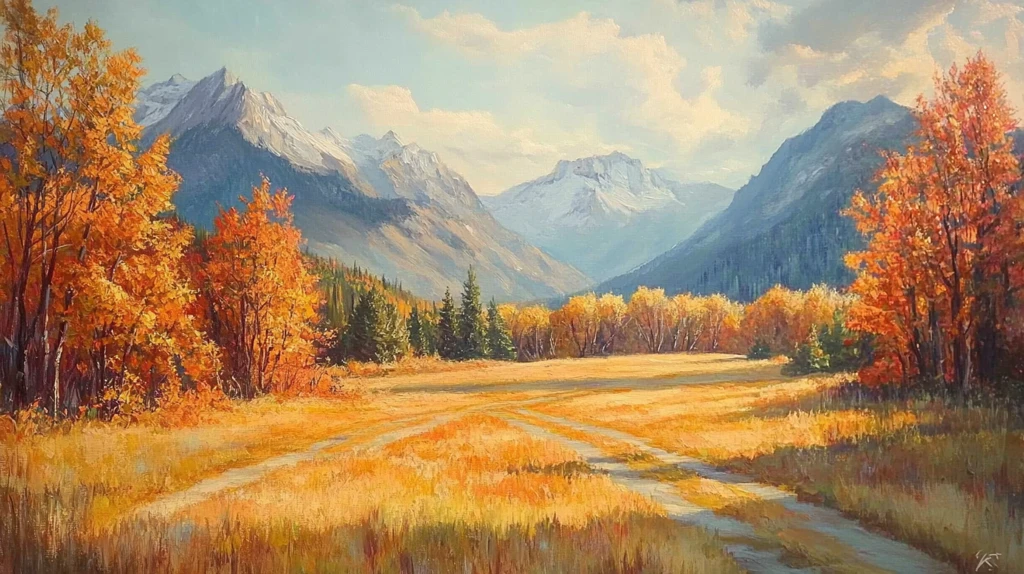 唯美秋天风景油画