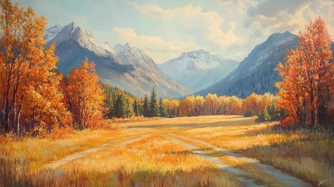 唯美秋天风景油画