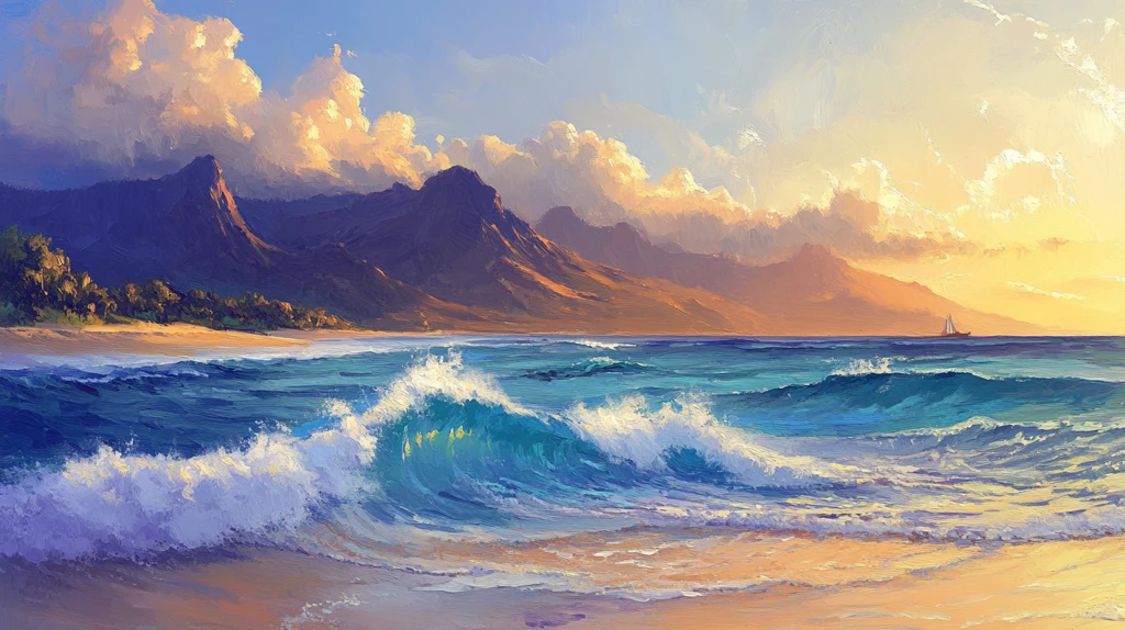 唯美海岸风景插画