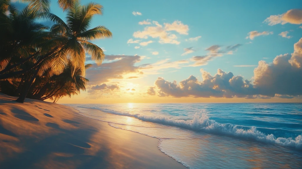 假日海滩夕阳风光