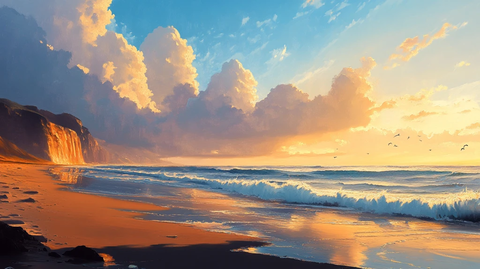 唯美海岸风景插画