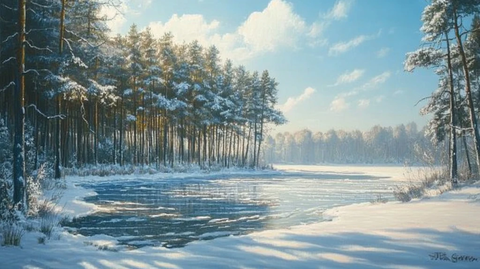 电脑油画冬天不冻河