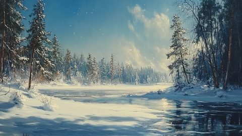 电脑油画冬天的不冻河