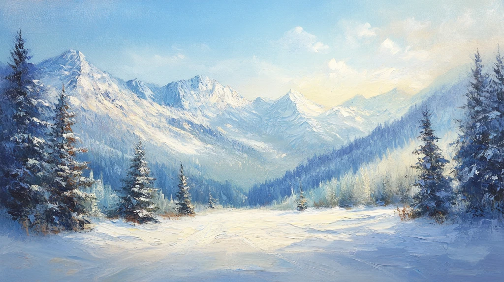 冬季雪景风景油画