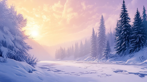 冬天森林夕阳雪景