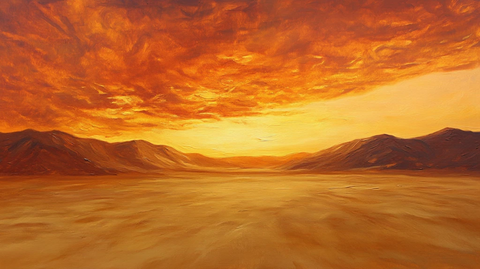 日落橙黄色油画风喷绘