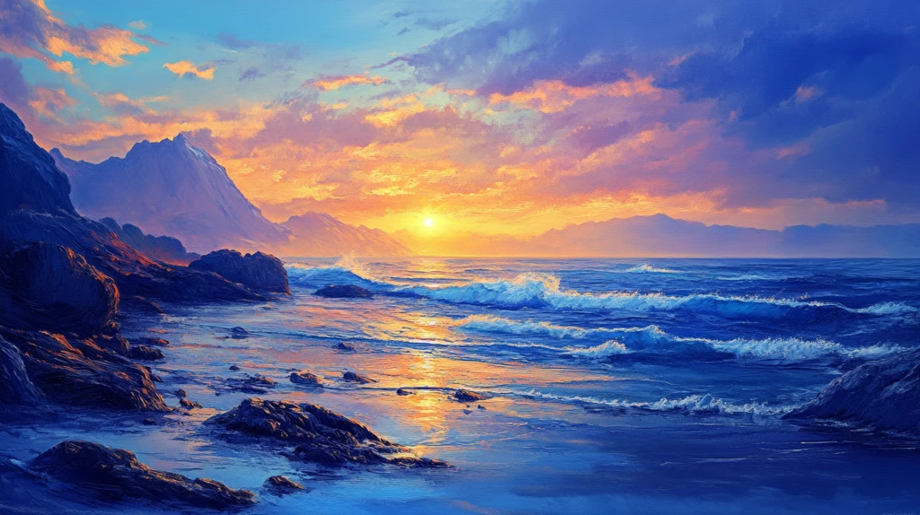 唯美大海风景油画