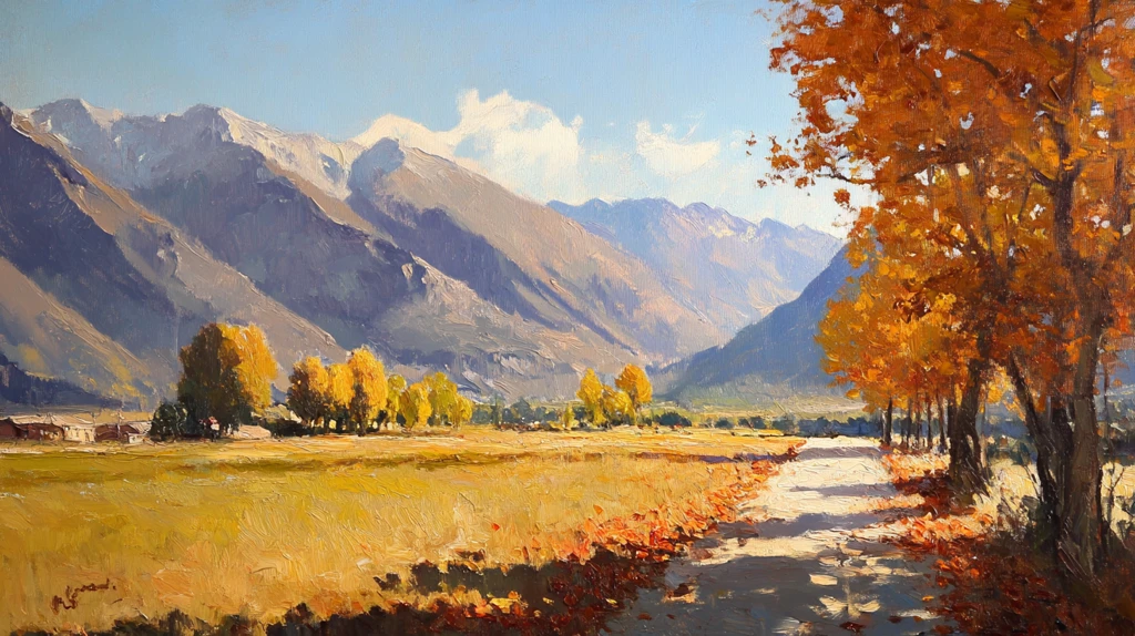 唯美秋天风景油画