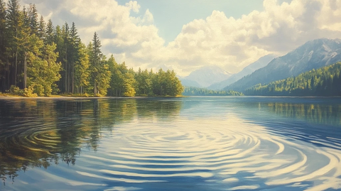 蓝天白云绿水山林背景