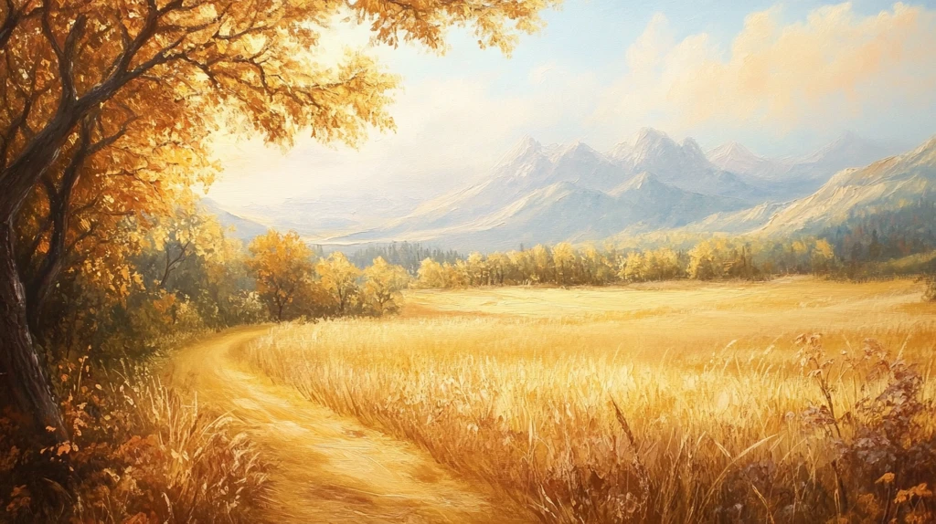 唯美秋天风景油画