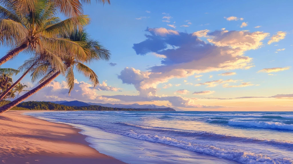 蓝天晚霞大海椰树