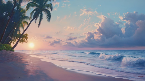 唯美海岸风景插画