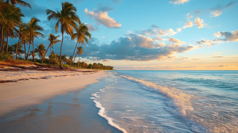 蓝天晚霞大海椰树