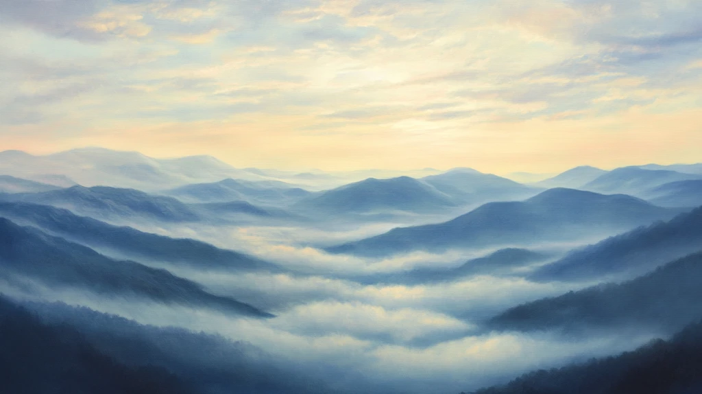 飘渺远山云雾风景画