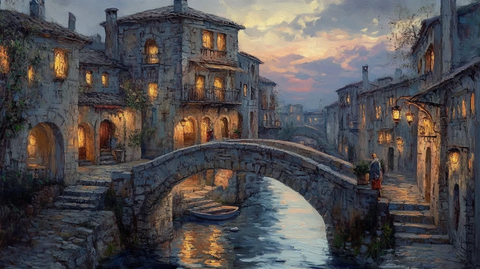 小桥流水油画装饰画