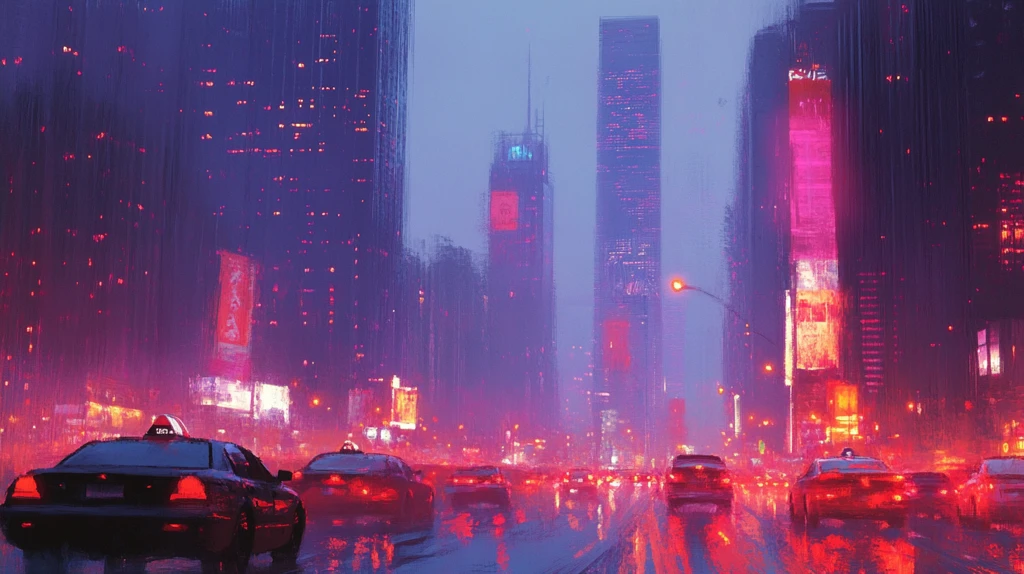 钢铁城市雨天的城市